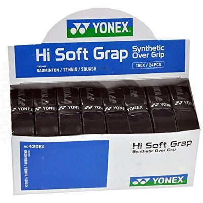Yonex Grip de remplacement Hi-Soft Grap Noir Tennis, badminton, squash, Lot de 12 - Publicité Yonex Grip de remplacement Hi-Soft Grap Noir Tennis, badminton, squash, Lot de 12 - Publicité