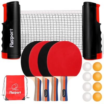 FBSPORT Set Ping Pong avec 4 Raquettes, Rétractable Filet Ping Pong pour Table, 8 Balles et 1 Sac de Transport, Tennis de Table Set pour Intérieur Extérieur Enfants Adultes - Publicité FBSPORT Set Ping Pong avec 4 Raquettes, Rétractable Filet Ping Pong pour Table, 8 Balles et 1 Sac de Transport, Tennis de Table Set pour Intérieur Extérieur Enfants Adultes - Publicité