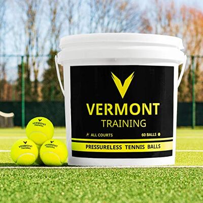 Vermont Balles d’Entraînement de Tennis Utilisation sur Tous Les Courts Disponibles en Pack de Recharge de 60 ou en Seau de 60 (Seau de 60) - Publicité Vermont Balles d’Entraînement de Tennis Utilisation sur Tous Les Courts Disponibles en Pack de Recharge de 60 ou en Seau de 60 (Seau de 60) - Publicité