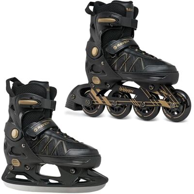 Raven Roller en Ligne Expert du 37 au 40 + Patin à Glace Adulte Enfant Mixte Taille Ajustable Noir/Or Raven - Publicité Raven Roller en Ligne Expert du 37 au 40 + Patin à Glace Adulte Enfant Mixte Taille Ajustable Noir/Or Raven - Publicité