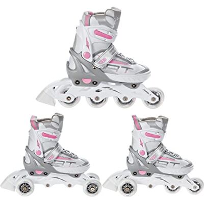 Roller Profession Taille Ajustable et modulable RAVEN Blanc/Rose, 35 au 39, Version 3en1 - Publicité Roller Profession Taille Ajustable et modulable RAVEN Blanc/Rose, 35 au 39, Version 3en1 - Publicité