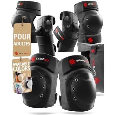 SKATEWIZ Protection Roller Adulte Protection Skateboard Adulte et Adolescents Kit de Genouillère Skateboard e Patin a Roulette Fille Protege Genoux Shield Taille M Le Noir - Publicité SKATEWIZ Protection Roller Adulte Protection Skateboard Adulte et Adolescents Kit de Genouillère Skateboard e Patin a Roulette Fille Protege Genoux Shield Taille M Le Noir - Publicité