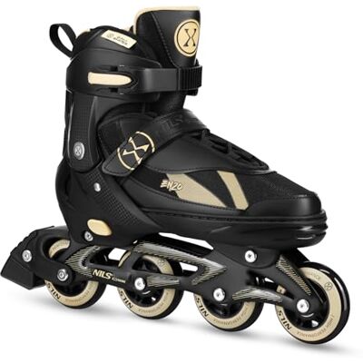 NILS Rollers et patins à glace 2 en 1, taille S 32-35, noir et doré, roulement à billes ABEC-7, roues en polyuréthane 70 mm - Publicité NILS Rollers et patins à glace 2 en 1, taille S 32-35, noir et doré, roulement à billes ABEC-7, roues en polyuréthane 70 mm - Publicité