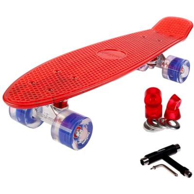 FunTomia Planche à roulettes Mini-Board Skateboard 57cm avec roulements ABEC-11 Style Retro Cruiser en Plastique (Rouge avec LED Roues Bleu) - Publicité FunTomia Planche à roulettes Mini-Board Skateboard 57cm avec roulements ABEC-11 Style Retro Cruiser en Plastique (Rouge avec LED Roues Bleu) - Publicité
