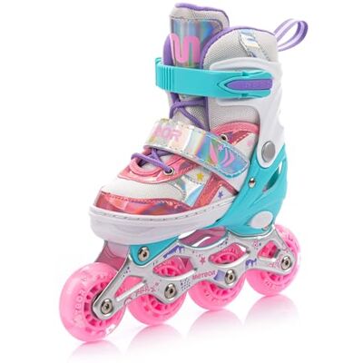 Patins à roulettes pour Enfants 4 en 1 réglables 25-37 – Rollers, quads et Glace – Coque Haute Stable, Roues PU, ABEC-7 – par Meteor - Publicité Patins à roulettes pour Enfants 4 en 1 réglables 25-37 – Rollers, quads et Glace – Coque Haute Stable, Roues PU, ABEC-7 – par Meteor - Publicité