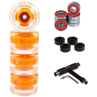 FunTomia Lot de 4 grosses roues de skateboard ou longboard à LED 65 x 45 mm 80 A avecroulements et espaceurs magnétique Mach1®, dureté 80 A, 4x orange LED Rollen + 1x T-Tool - Publicité FunTomia Lot de 4 grosses roues de skateboard ou longboard à LED 65 x 45 mm 80 A avecroulements et espaceurs magnétique Mach1®, dureté 80 A, 4x orange LED Rollen + 1x T-Tool - Publicité