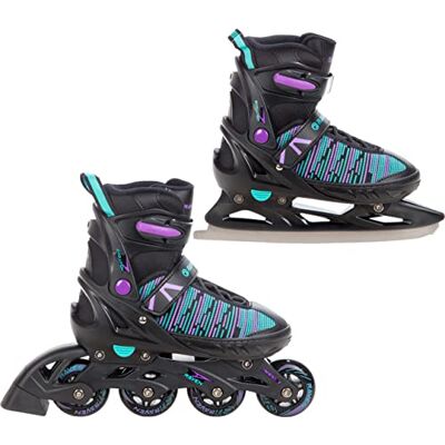 Raven Roller en Ligne Cande du 31 au 35 + Patin à Glace Adulte Enfant Mixte Taille Ajustable Noir/Menthe/Violet Raven - Publicité Raven Roller en Ligne Cande du 31 au 35 + Patin à Glace Adulte Enfant Mixte Taille Ajustable Noir/Menthe/Violet Raven - Publicité