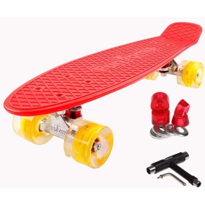FunTomia Planche à roulettes Mini-Board Skateboard 57cm avec roulements ABEC-11 Style Retro Cruiser en Plastique (Rouge avec LED Roues Jaune + T-Tool) - Publicité FunTomia Planche à roulettes Mini-Board Skateboard 57cm avec roulements ABEC-11 Style Retro Cruiser en Plastique (Rouge avec LED Roues Jaune + T-Tool) - Publicité