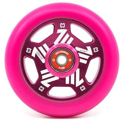 CORE Roues de trottinette freestyle Vent Roue à rayons ultra légère de 110 mm avec roulements ABEC 9 en alliage Roue de remplacement pour trottinettes Pro Rose - Publicité CORE Roues de trottinette freestyle Vent Roue à rayons ultra légère de 110 mm avec roulements ABEC 9 en alliage Roue de remplacement pour trottinettes Pro Rose - Publicité