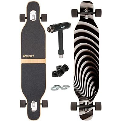 FunTomia Longboard Camber avec roulement à billes Mach1 en céramique Flex1 Drop Through Cruiser Freeride Skaten Planche complète avec outil en T - Publicité FunTomia Longboard Camber avec roulement à billes Mach1 en céramique Flex1 Drop Through Cruiser Freeride Skaten Planche complète avec outil en T - Publicité