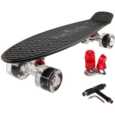 FunTomia Planche à roulettes Mini-Board Skateboard 57cm avec roulements ABEC-11 Style Retro Cruiser en Plastique (Noir avec Roues LED Noir + T-Tool) - Publicité FunTomia Planche à roulettes Mini-Board Skateboard 57cm avec roulements ABEC-11 Style Retro Cruiser en Plastique (Noir avec Roues LED Noir + T-Tool) - Publicité