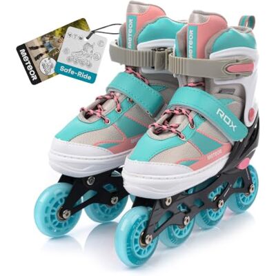 Meteor Patins à roulettes en Ligne pour Enfants, Jeunes et Adultes Idéal pour Les garçons et Les Filles Taille réglable ( Light Blue/Pink, L) - Publicité Meteor Patins à roulettes en Ligne pour Enfants, Jeunes et Adultes Idéal pour Les garçons et Les Filles Taille réglable ( Light Blue/Pink, L) - Publicité