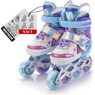 Meteor® Rollers en Ligne 4 en 1 pour Enfants Patins à Roulettes Réglables Carbone Grandes Roues - Publicité Meteor® Rollers en Ligne 4 en 1 pour Enfants Patins à Roulettes Réglables Carbone Grandes Roues - Publicité