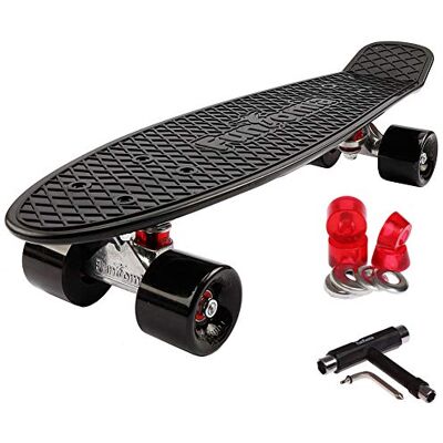 FunTomia Planche à roulettes Mini-Board Skateboard 57cm avec roulements ABEC-11 Style Retro Cruiser en Plastique (Noir Roues Noir + T-Tool) - Publicité FunTomia Planche à roulettes Mini-Board Skateboard 57cm avec roulements ABEC-11 Style Retro Cruiser en Plastique (Noir Roues Noir + T-Tool) - Publicité