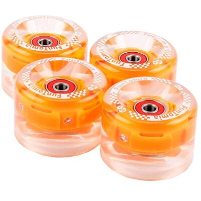 FunTomia Lot de 4 grosses roues de skateboard ou longboard à LED 65 x 45 mm 80 A avecroulements et espaceurs magnétique Mach1®, dureté 80 A, 4x orange LED Rollen - Publicité FunTomia Lot de 4 grosses roues de skateboard ou longboard à LED 65 x 45 mm 80 A avecroulements et espaceurs magnétique Mach1®, dureté 80 A, 4x orange LED Rollen - Publicité