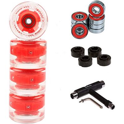 FunTomia Lot de 4 grosses roues de skateboard ou longboard à LED 65 x 45 mm 80 A avecroulements et espaceurs magnétique Mach1®, dureté 80 A, 4x rote LED Rollen + 1x T-Tool - Publicité FunTomia Lot de 4 grosses roues de skateboard ou longboard à LED 65 x 45 mm 80 A avecroulements et espaceurs magnétique Mach1®, dureté 80 A, 4x rote LED Rollen + 1x T-Tool - Publicité