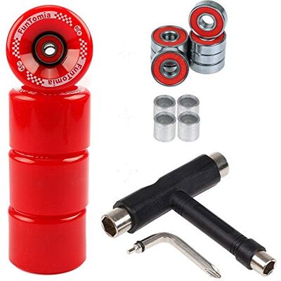 FunTomia Lot de 4 grosses roues de skateboard ou longboard à LED 65 x 45 mm 80 A avecroulements et espaceurs magnétique Mach1®, dureté 80 A, 4x rote Rollen + T-Tool - Publicité FunTomia Lot de 4 grosses roues de skateboard ou longboard à LED 65 x 45 mm 80 A avecroulements et espaceurs magnétique Mach1®, dureté 80 A, 4x rote Rollen + T-Tool - Publicité
