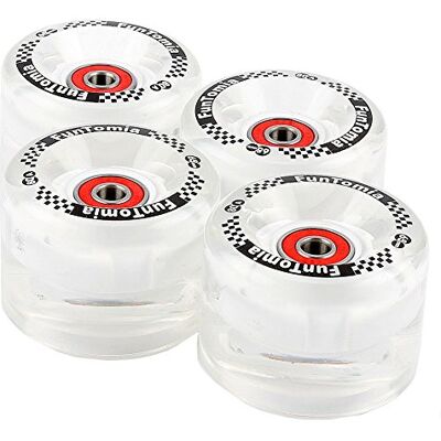 FunTomia Lot de 4 grosses roues de skateboard ou longboard à LED 65 x 45 mm 80 A avecroulements et espaceurs magnétique Mach1®, dureté 80 A, 4x weiße LED Rollen - Publicité FunTomia Lot de 4 grosses roues de skateboard ou longboard à LED 65 x 45 mm 80 A avecroulements et espaceurs magnétique Mach1®, dureté 80 A, 4x weiße LED Rollen - Publicité