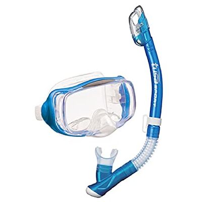 TUSA Imprex 3D Set Maschera da Snorkeling Con custodia per boccaglio asciutta, in Silicone, Colore: Trasparente/Blu Fishtail Blue - Publicité TUSA Imprex 3D Set Maschera da Snorkeling Con custodia per boccaglio asciutta, in Silicone, Colore: Trasparente/Blu Fishtail Blue - Publicité