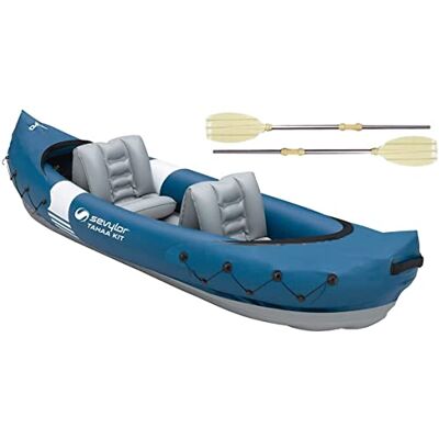 Sevylor Tahaa Kit kayak avec pagaies, canoë gonflable 2 pers, kayak gonflable avec extérieur en PVC, sangles de serrage pour les sacs, conception à cloisonnement pour une grande stabilité sur l’eau - Publicité Sevylor Tahaa Kit kayak avec pagaies, canoë gonflable 2 pers, kayak gonflable avec extérieur en PVC, sangles de serrage pour les sacs, conception à cloisonnement pour une grande stabilité sur l’eau - Publicité