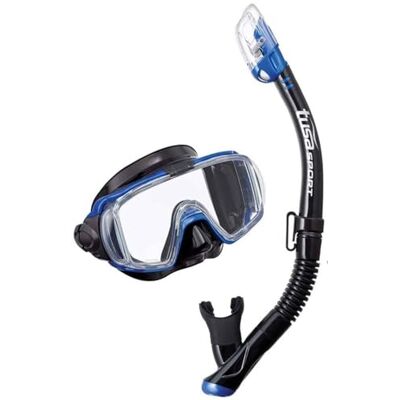 Tusa Visio Kit de plongée avec Tuba et étui Bleu - Publicité Tusa Visio Kit de plongée avec Tuba et étui Bleu - Publicité