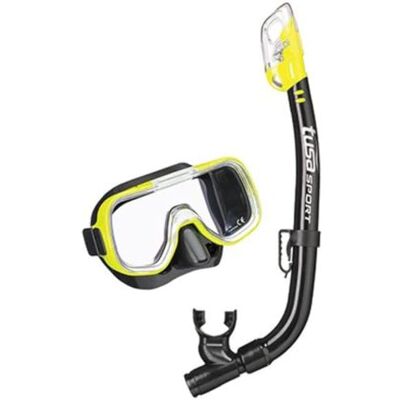 Tusa Mini-Kleio Set Maschera e boccaglio per Bambini, in Silicone, Colore: Giallo Black/Flash Yellow - Publicité Tusa Mini-Kleio Set Maschera e boccaglio per Bambini, in Silicone, Colore: Giallo Black/Flash Yellow - Publicité
