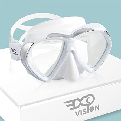 Vision Masque de plongée sous-Marine Adulte, Lunettes de plongée antibuée en Verre trempé avec Cache-Nez, équipement de plongée Professionnel pour la plongée avec Tuba (Blanc) - Publicité Vision Masque de plongée sous-Marine Adulte, Lunettes de plongée antibuée en Verre trempé avec Cache-Nez, équipement de plongée Professionnel pour la plongée avec Tuba (Blanc) - Publicité