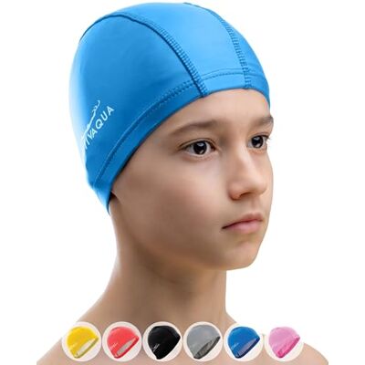 AqtivAqua Bonnet de Bain pour Enfant, Femme et Homme Bonnet de Natation Piscine (Bleu, Taille Enfant) - Publicité AqtivAqua Bonnet de Bain pour Enfant, Femme et Homme Bonnet de Natation Piscine (Bleu, Taille Enfant) - Publicité