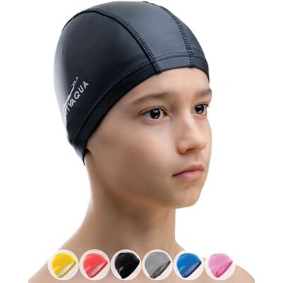 AqtivAqua Bonnet de Bain Enfant Bonnet de Bain Femme Bonnet de Bain Homme Bonnet de Natation Bonnet Piscine Enfants (Noir, Taille Enfant) - Publicité AqtivAqua Bonnet de Bain Enfant Bonnet de Bain Femme Bonnet de Bain Homme Bonnet de Natation Bonnet Piscine Enfants (Noir, Taille Enfant) - Publicité