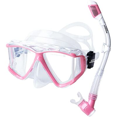 Vision Kit de plongée avec tuba pour adultes, masque de plongée professionnel anti-buée, masque de plongée sec pour plongée libre, plongée en apnée, natation (kit de plongée rose 4) - Publicité Vision Kit de plongée avec tuba pour adultes, masque de plongée professionnel anti-buée, masque de plongée sec pour plongée libre, plongée en apnée, natation (kit de plongée rose 4) - Publicité