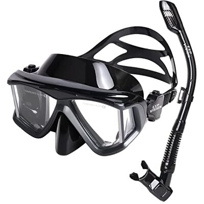 Vision Kit de plongée avec tuba pour adultes, masque de plongée professionnel anti-buée, masque de plongée sec pour la plongée en apnée, la natation (kit de plongée noir 4) - Publicité Vision Kit de plongée avec tuba pour adultes, masque de plongée professionnel anti-buée, masque de plongée sec pour la plongée en apnée, la natation (kit de plongée noir 4) - Publicité