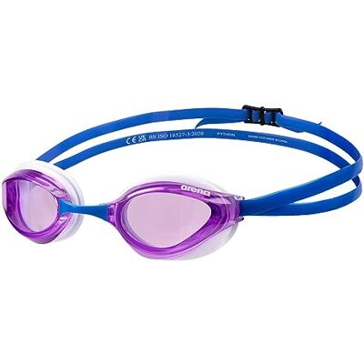 Arena Lunettes de natation unisexe Python Racing pour homme et femme, verres anti-buée et anti-miroir, confort maximal, double sangle, violet/blanc/bleu - Publicité Arena Lunettes de natation unisexe Python Racing pour homme et femme, verres anti-buée et anti-miroir, confort maximal, double sangle, violet/blanc/bleu - Publicité