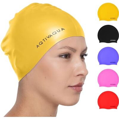Aqtivaqua Bonnet de Bain Femme et Homme, Bonnets de Bain Piscine en Silicone 100% Imperméable pour Adulte, Bonnet Natation Extensible pour Garder Les Cheveux au Sec (Jaune) - Publicité Aqtivaqua Bonnet de Bain Femme et Homme, Bonnets de Bain Piscine en Silicone 100% Imperméable pour Adulte, Bonnet Natation Extensible pour Garder Les Cheveux au Sec (Jaune) - Publicité