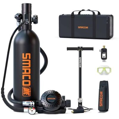 SMACO Mini Bouteille de Plongée Rechargeable 1L Petite Bouteille de Plongee sous-Marine Mini Bouteille d'oxygène Plongee pour Respirer sous l'eau Nettoyage du Bateau Source d'air de Secours S400 Pro - Publicité SMACO Mini Bouteille de Plongée Rechargeable 1L Petite Bouteille de Plongee sous-Marine Mini Bouteille d'oxygène Plongee pour Respirer sous l'eau Nettoyage du Bateau Source d'air de Secours S400 Pro - Publicité