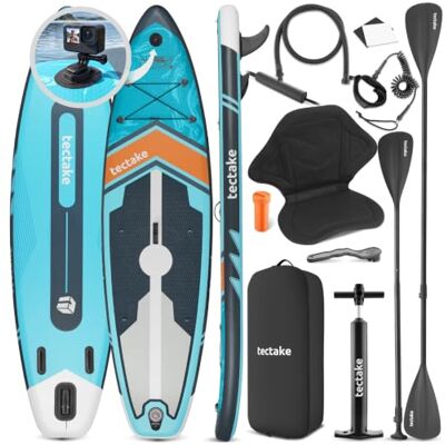 tectake® Stand-up Paddle Gonflable, Siège de Kayak, Support caméra, 320cm Max. 200kg, Matériau Drop-Stitch robuste, 3 Ailerons amovibles, Pagaie aluminium réglable, Sac à dos inclus, Divers Coloris - Publicité tectake® Stand-up Paddle Gonflable, Siège de Kayak, Support caméra, 320cm Max. 200kg, Matériau Drop-Stitch robuste, 3 Ailerons amovibles, Pagaie aluminium réglable, Sac à dos inclus, Divers Coloris - Publicité