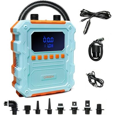 Origem Gonfleur Paddle Électrique 60 PSI Rechargeable, Batterie 20800 mAh Pompe SUP avec 10 embouts, gonflage et dégonflage en 4 min, pour planche paddle, kayak, bateau, tente et pneus - Publicité Origem Gonfleur Paddle Électrique 60 PSI Rechargeable, Batterie 20800 mAh Pompe SUP avec 10 embouts, gonflage et dégonflage en 4 min, pour planche paddle, kayak, bateau, tente et pneus - Publicité