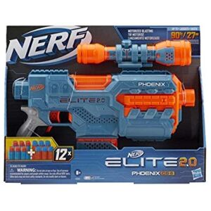 Nerf Elite 2.0, Blaster motorisé Phoenix CS-6, 12 fléchettes , viseur, Rails Tactiques, Points de Fixation, (4 AA Piles requises, Non incluses) - Publicité Nerf Elite 2.0, Blaster motorisé Phoenix CS-6, 12 fléchettes , viseur, Rails Tactiques, Points de Fixation, (4 AA Piles requises, Non incluses) - Publicité