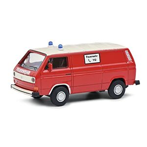 Schuco - Volkswagen VW T3 Miniature de Camion de Pompiers à l'échelle 1:64, Rouge/Blanc, 452027900 - Publicité