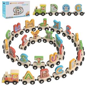 Achiyway Jouet Alphabet en Bois pour Enfants, Jeux Educatifs pour 2 3 4 5 Ans, Cadeau Train Montessori, Lettre Scrabble, Modèles de Cognition Animale - Publicité