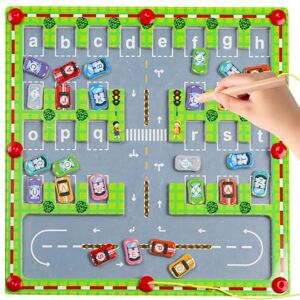 LZDMY Labyrinthe Magnetique Voiture Jeux Montessori Enfant 3 4 5 6 Ans Jouet en Bois Apprendre Alphabet, Parcours Motricité Fine Bebe, Parking Labyrinthe Jouets Educatif pour Voyages, Cadeau Fille Garçon - Publicité