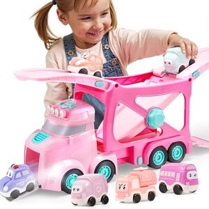 Vroomix Camion de Transport Rose Princesse Extra Large à 3 Couches, Jouets pour Filles, Camion Transporteur 7 en 1 avec Pistes de Vitesse, Sirène et Lumières, 6 Voitures, Cadeaux d'anniversaire - Publicité Vroomix Camion de Transport Rose Princesse Extra Large à 3 Couches, Jouets pour Filles, Camion Transporteur 7 en 1 avec Pistes de Vitesse, Sirène et Lumières, 6 Voitures, Cadeaux d'anniversaire - Publicité
