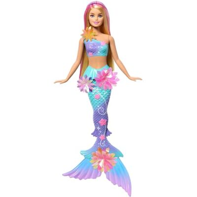Barbie Poupée Sirène Fleur Magique blonde avec éclosion de fleurs surprise, queues en dégradé de couleurs, serre-tête perlé et longs cheveux blonds avec mèches roses - Publicité Barbie Poupée Sirène Fleur Magique blonde avec éclosion de fleurs surprise, queues en dégradé de couleurs, serre-tête perlé et longs cheveux blonds avec mèches roses - Publicité