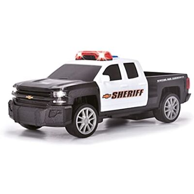Dickie Toys Chevy Silverado Police Voiture Jouet de Police avec Roue Libre, Effets Lumineux et sonores pour Enfants à partir de 3 Ans - Publicité Dickie Toys Chevy Silverado Police Voiture Jouet de Police avec Roue Libre, Effets Lumineux et sonores pour Enfants à partir de 3 Ans - Publicité
