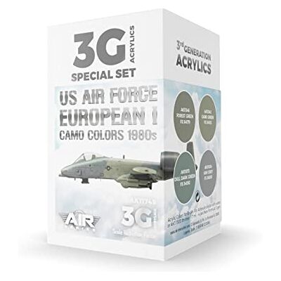 AK Interactive AK Acrylics 3Gen AIRCRAFT SET AK11749 US Air Force European I Camo Colors 1980s SET 3G (4x17ml) - Publicité AK Interactive AK Acrylics 3Gen AIRCRAFT SET AK11749 US Air Force European I Camo Colors 1980s SET 3G (4x17ml) - Publicité