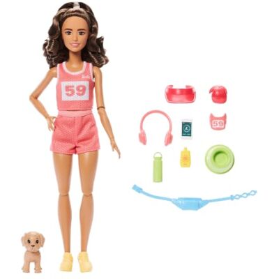 Barbie Poupée Style Coureuse avec Ensemble Rose, Chiot et 9 Accessoires, Dont Un Sac Banane, Une visière et des Lunettes de Soleil, JNM28 - Publicité Barbie Poupée Style Coureuse avec Ensemble Rose, Chiot et 9 Accessoires, Dont Un Sac Banane, Une visière et des Lunettes de Soleil, JNM28 - Publicité