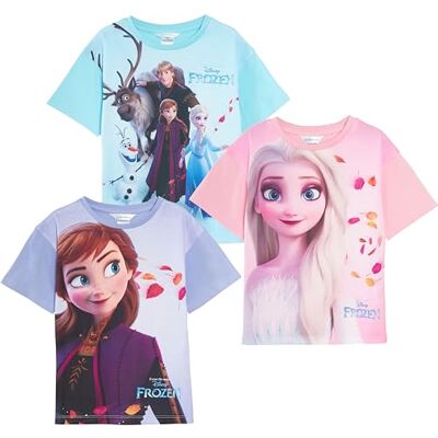 Disney Lot de 3 t-shirts La Reine des Neiges pour filles Elsa Anna en coton, multicolore, 9-10 ans - Publicité Disney Lot de 3 t-shirts La Reine des Neiges pour filles Elsa Anna en coton, multicolore, 9-10 ans - Publicité
