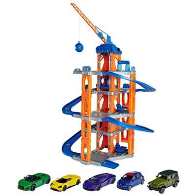 Majorette 212059987 Garage 5 étages avec Ascenseur et 5 Voitures en métal, avec Grue et Atelier, Zone de Lavage 53 x 75 cm - Publicité Majorette 212059987 Garage 5 étages avec Ascenseur et 5 Voitures en métal, avec Grue et Atelier, Zone de Lavage 53 x 75 cm - Publicité