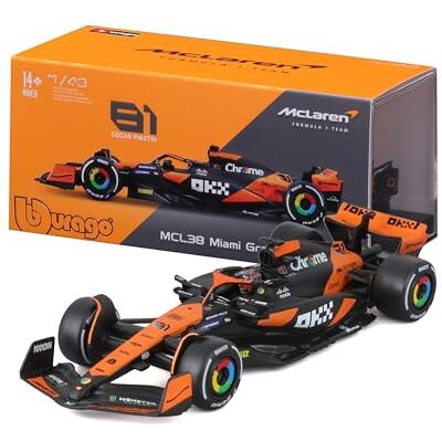 Bburago McLaren MCL38#81 Oscar Piastri, échelle 1:43, modèle réduit Diecast avec Casque et vitrine, livrée Officielle 2024, détails réalistes, Licence Officielle McLaren, âge 14+ - Publicité Bburago McLaren MCL38#81 Oscar Piastri, échelle 1:43, modèle réduit Diecast avec Casque et vitrine, livrée Officielle 2024, détails réalistes, Licence Officielle McLaren, âge 14+ - Publicité
