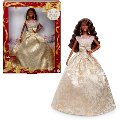 Barbie Poupée Joyeux Noël 2025 aux Cheveux Noirs emblématique Portant Une Robe Agent et Or, poupée Collector pour Les fêtes, avec Emballage de présentation et Socle, JBJ01 - Publicité Barbie Poupée Joyeux Noël 2025 aux Cheveux Noirs emblématique Portant Une Robe Agent et Or, poupée Collector pour Les fêtes, avec Emballage de présentation et Socle, JBJ01 - Publicité
