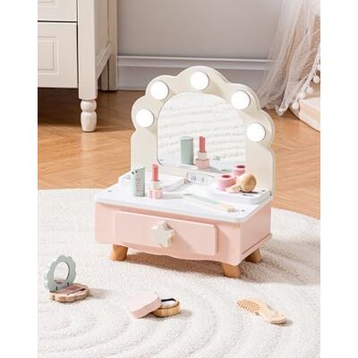 ROBOTIME Coiffeuse en bois pour filles, enfants, rose, miroir en forme de coquillage avec lumière, jeu de rôle, jouet, cadeau de maquillage pour bébé fille à partir de 3 ans - Publicité ROBOTIME Coiffeuse en bois pour filles, enfants, rose, miroir en forme de coquillage avec lumière, jeu de rôle, jouet, cadeau de maquillage pour bébé fille à partir de 3 ans - Publicité